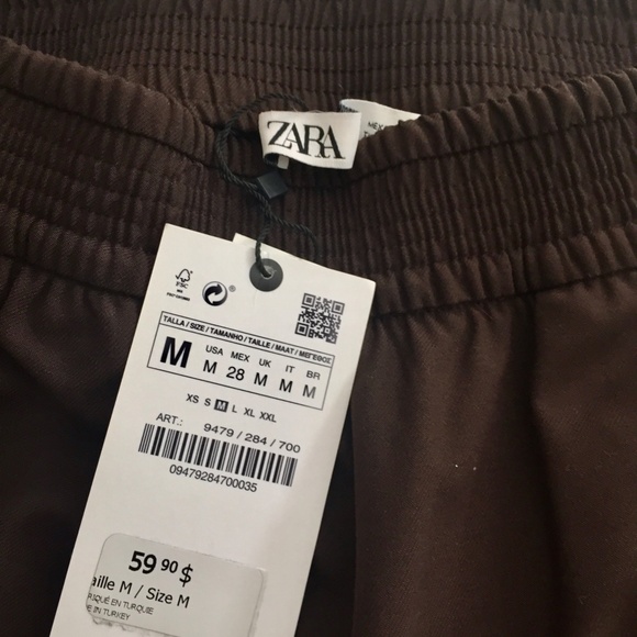 ZARA Tapered Pants, Size M, chocolate brown, New - Picture 3 of 5